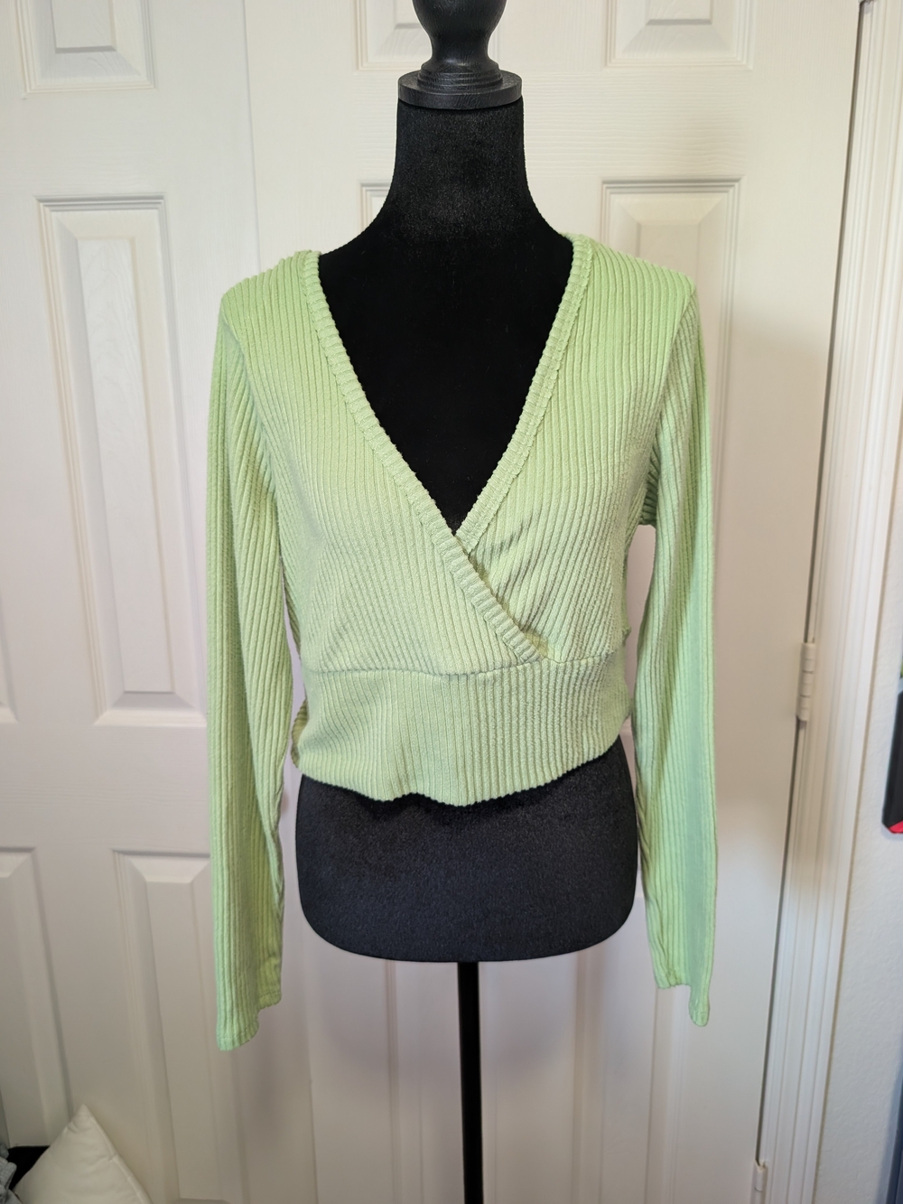 wild fable Pastel Green Ribbed Wrap Crop Top